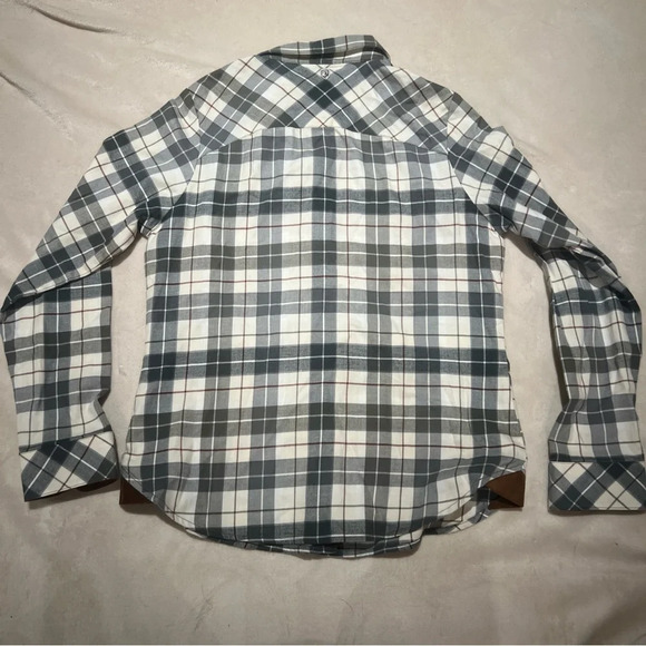 Kuhl Plaid Grey White Brown Full Snap Corduroy Collar Flannel Shirt S - Picture 7 of 8